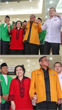 FOTO: Momen Akrab Empat Ketua Umum Parpol Bergandengan Tangan Usai Bertemu untuk Rapat Konsolidasi Pemenangan Ganjar di Pemilu 2024