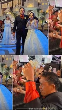 Foto-Foto Haji Alwi Ruslan Bagi-Bagi Duit Segepok di Pernikahan Putri Isnari untuk Tamu Undangan