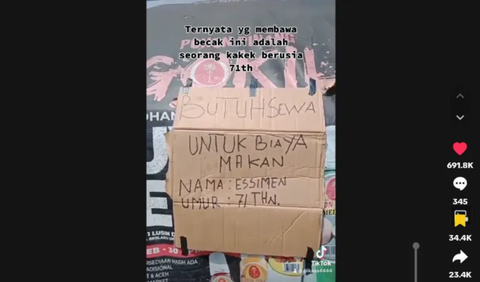 Bukan hanya itu saja, pemilik akun juga terkejut saat mengetahui usia sang kakek. Bagaimana tidak, tertulis dengan jelas bahwa sang kakek tukang becak dayuh ini telah berusia 71 tahun.<br>