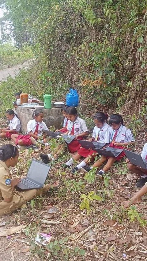 Demi dapat Sinyal, Siswa SD Rela Kerjakan Ujian di Hutan