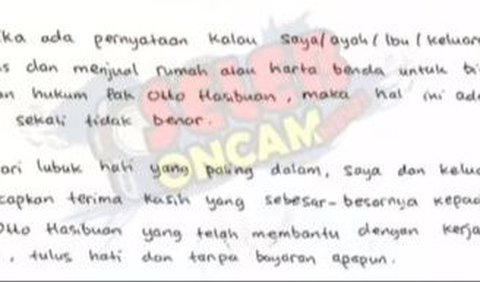 Tak hanya itu, Jessica juga mengucapkan terima kasih terkait bantuan berupa hukum yang diberikan Otto Hasibuan selama menjalani kasus yang dialaminya. <br>