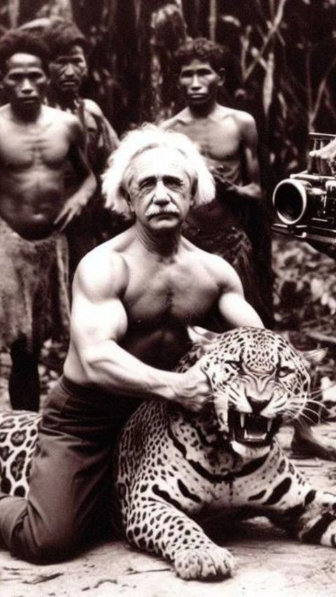 Einstein di Foto AI Ini Punya Job Baru Jadi Pawang Binatang, Harimau Dibuat Kuda-kudaan