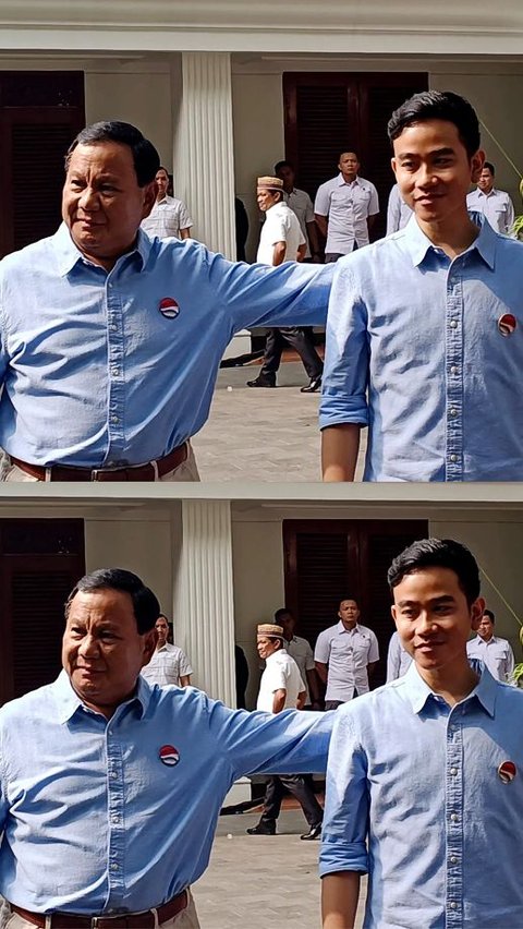 Prabowo-Gibran Tampil Perdana, Kompak Pakai Kemeja Biru Muda