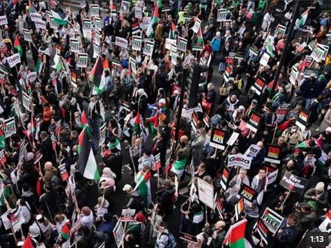 Demo Bela Palestina Terbesar di Inggris, 100.000 Orang Tuntut Israel Hentikan Serangan ke Gaza