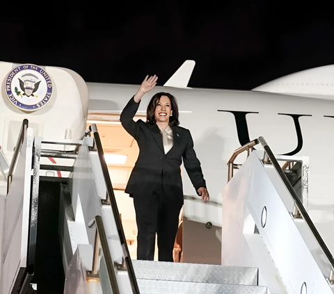 Portrait of US Vice President Kamala Harris' Iconic Style with Black High Heels