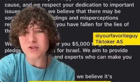 Seorang Tiktoker asal Amerika Serikat, mengaku mendapat tawaran dari salah satu organisasi untuk membuat video berisi pernyataan dukungannya kepada Israel.