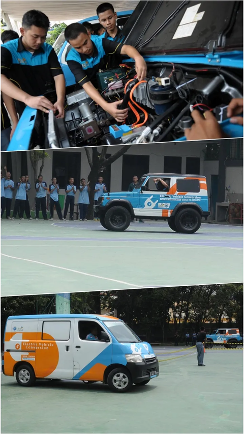 FOTO: Melihat Uji Coba Dua Mobil Hasil Konversi dari Mesin Konvensional ke Listrik Karya Pelajar SMK di Jakarta