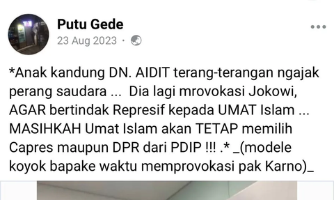 Beredar Video Anak DN Aidit 'Kipasi' Jokowi Ajak Perang Saudara, Begini Faktanya