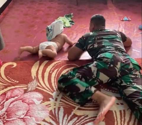 Viral Aksi Prajurit Ajari Anaknya Merayap Bak TNI, Warganet: Militer Sejak Dini