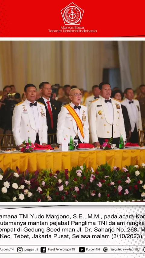 Mantan pejabat Panglima TNI yakni Jenderal TNI (Purn.) Wiranto terlihat hadir pada acara Komsos Eksekutif dan Gala Dinner. <br>