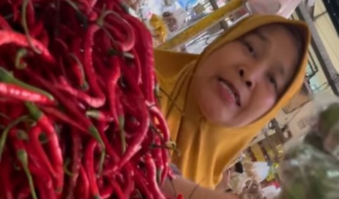 Bunga Zainal seklaigus mengecek harga sayuran yang dijual di pasar. Dia pun ikut mengeluhkan harga cabai yang mahal.