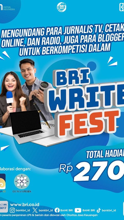 BRI Write Fest Digelar! Kompetisi Berhadiah Ratusan Juta hingga Berpeluang Dapat Beasiswa S2