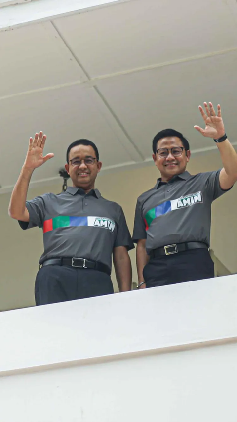 Pasangan Capres dan Cawapres Anies Baswedan dan Muhaimin Iskandar tampak menyapa usai deklarasi Tim Pemenangan Nasional untuk Pemilu 2024.