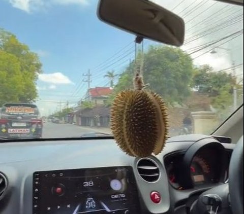 Viral Pengendara Gantung Durian Terbuka Buat Pengharum Mobil, Warganet: Belum Naik Udah Pingsan Duluan