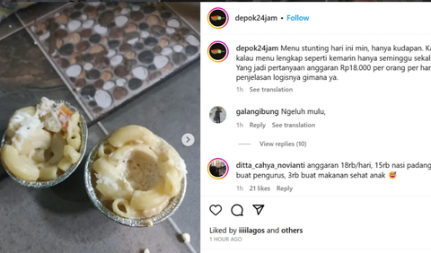 Akun Instagram @depok24jam menulis beberapa menu makanan yang didapat anak-anak untuk mencegah stunting di Kota Depok.<br>