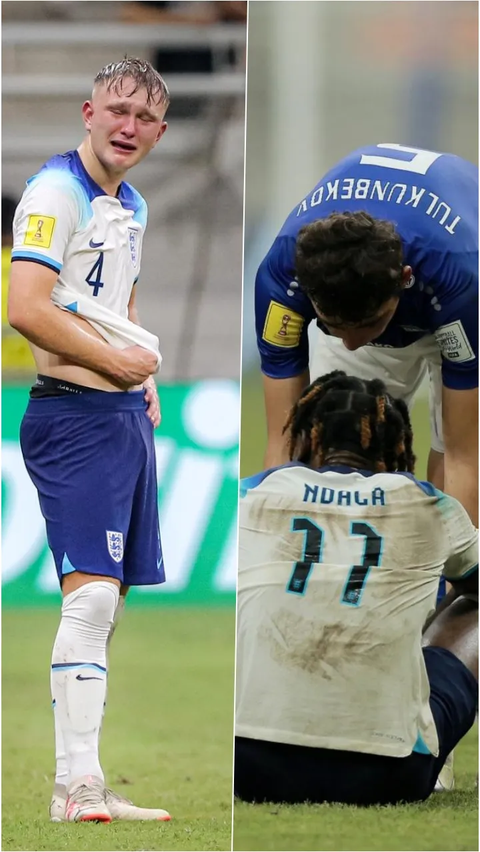FOTO: Wajah-Wajah Sedih hingga Tangis Pemain Timnas Inggris Usai Tersingkir dari Piala Dunia U-17<br>