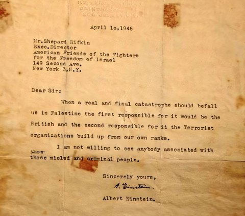 Letters from Albert Einstein 8 Decades Ago Already Predicted Zionist Israel Will Cause Disaster in Palestine