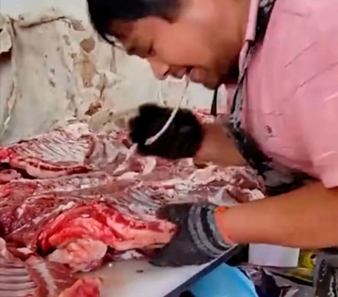 Viral! Karyawan Toko Daging Kuliti Tulang Iga Domba Mentah dengan Mulut, Diklaim sebagai Teknik Kuno yang Sudah Punah