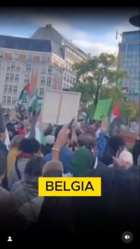 Potret aksi solidaritas untuk warga Palestina di Belgia.<br>