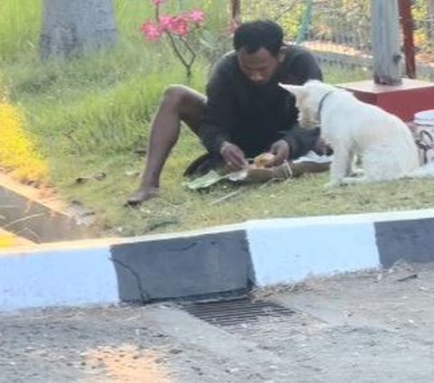 Pria Ini Makan Nasi Satu Bungkus Berdua dengan Anjing Tanpa Rasa Risi, Kisah di Baliknya Bikin Haru