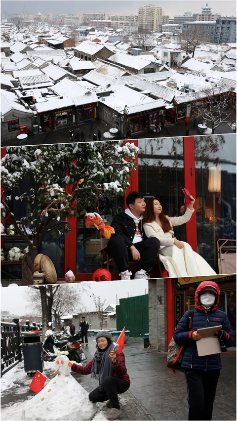 FOTO: Suka Cita dan Duka Masyarakat Beijing Menyambut Salju Pertama di Musim yang Lebih Dingin Ekstrem<br>