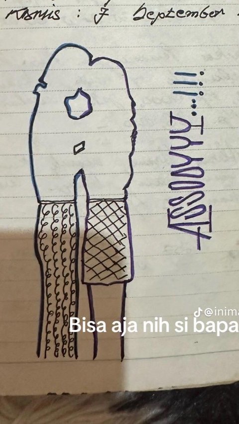 Ia juga menemukan gambar wanita dan laki-laki yang sedang berpelukan. Dalam gambar ini, ia menuliskan kata 