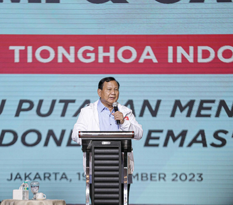 Calon presiden nomor urut 2, Prabowo Subianto menghadiri acara Silaturahmi dan Gala Dinner Aliansi Tionghoa Indonesia “Satu Putaran Menuju Indonesia Emas” di Jakarta, Selasa (19/12/2023).