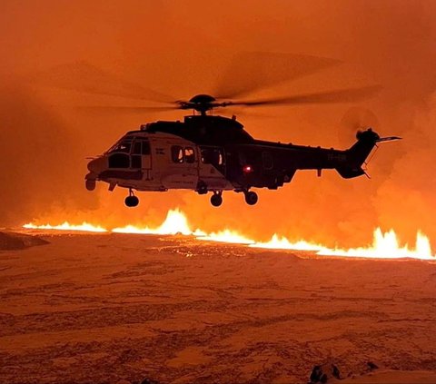 FOTO: Penampakan Letusan Dahsyat Gunung Api Islandia Ciptakan Aliran Lava di Tengah Hamparan Salju