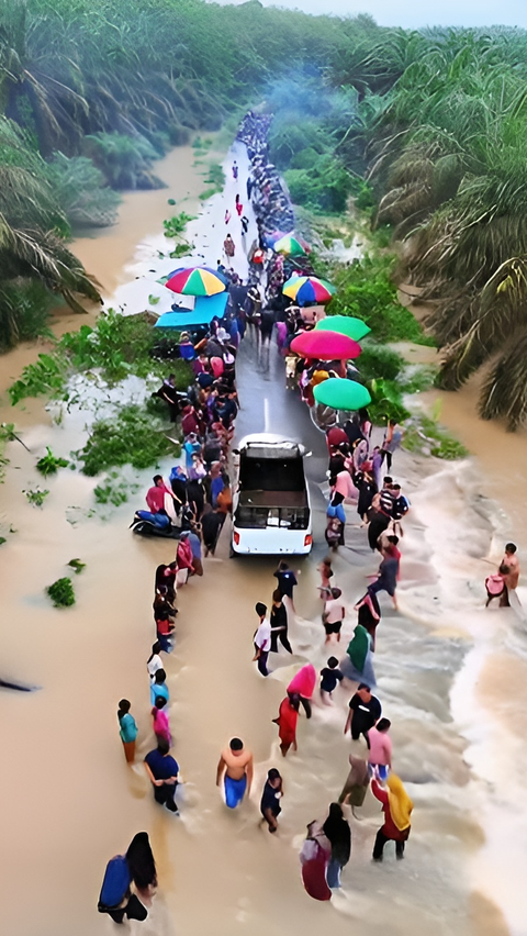 Cuma di Indonesia Lokasi Banjir Jadi Tempat Wisata, Banyak Pengunjung hingga Pedagang Kaki Lima<br>