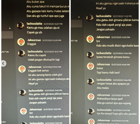 Ira mengunggah bukti tangkapan layar percakapan sang suami Elmer dengan seorang pramugari melalui aplikasi Discord.