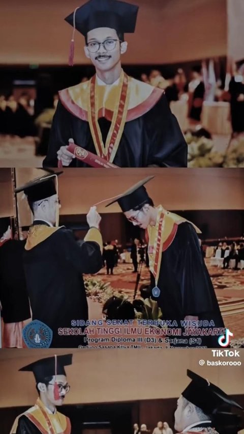 Ia juga mengunggah beberapa foto resmi saat ia sedang di wisuda di hadapan wisudawan dan tamu undangan lain.