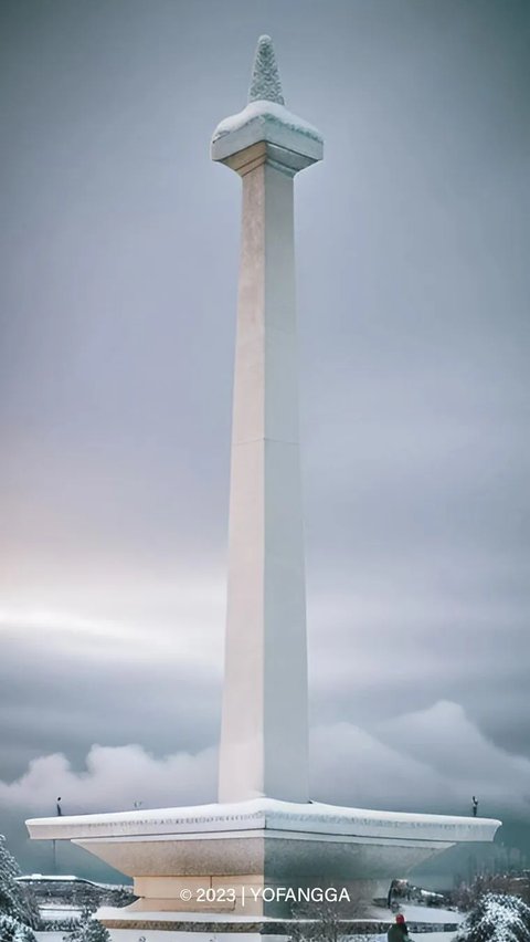 Dalam foto-foto tersebut nampak Monas dipenuhi salju. Bahkan puncak Monas yang terbuat dari emas tertutup warna putih dari salju.