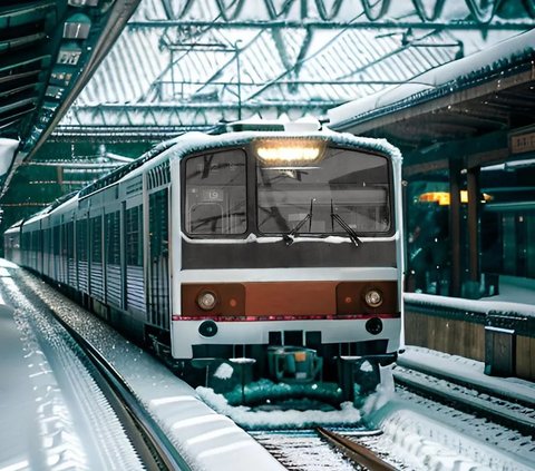 Stasiun KRL juga begitu sejuk dilihat karena dipenuhi salju. Bak stasiun kereta di luar negeri.