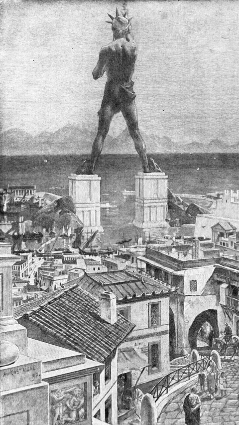 Colossus of Rhodes dibangun sekitar tahun 292--280 SM sebagai penghormatan untuk dewa matahari Helios yang menjadi pelindung Rhodes. Pembuatan patung dipimpin oleh Chares dari Lindos.