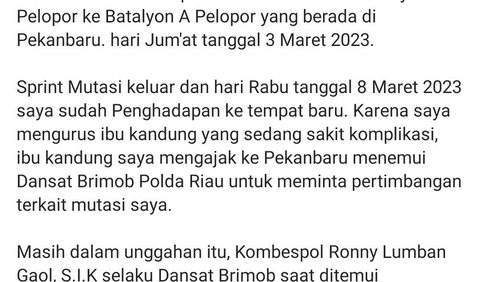 Keluh kesah Bripka Andry itu disampaikan lewat akun Instagram pribadinya andrydarmairawan07.2. Dalam akun itu, Bripka Andry juga menampilkan beberapa bukti percakapan screenshoot dengan Kompol Petrus.