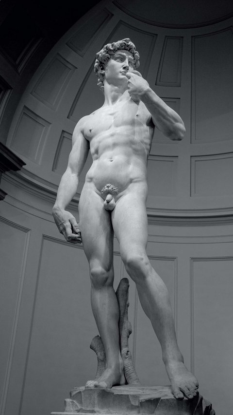 Pertama, pose dinamis yang tidak seimbang dari seniman Italia, Michelangelo (1475-1564).