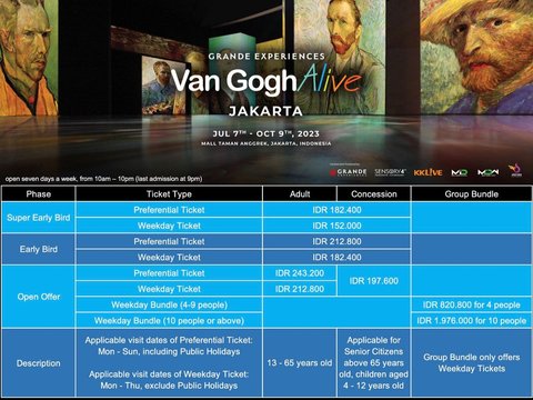 Harga Tiket Van Gogh Alive in Jakarta