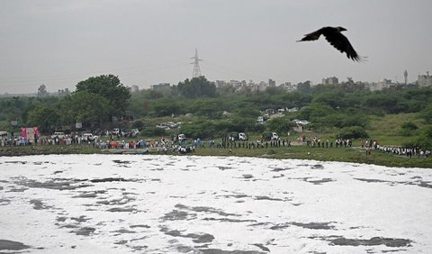 Buih putih campuran limbah beracun dari industri.