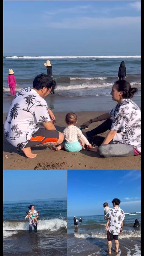 10 Momen Lucu Baby Djiwa Anak Nadine Chandrawinata Main Pasir di Pantai, Gemesin Banget!