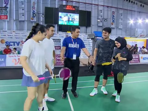 10 Momen Keseruan Pertandingan Badminton Raffi Ahmad dan Nagita Vs Rizky Billar dan Lesti Kejora, Setiap Smash Billar Peluk Lesti