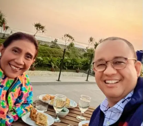 Bakal calon presiden (capres) Koalisi Perubahan untuk Persatuan (KPP) Anies Baswedan bertemu Menteri Kelautan dan Perikanan periode 2014-2019 Susi Pudjiastuti di Pangandaran, Jawa Barat, Senin (24/7/2023) sore.