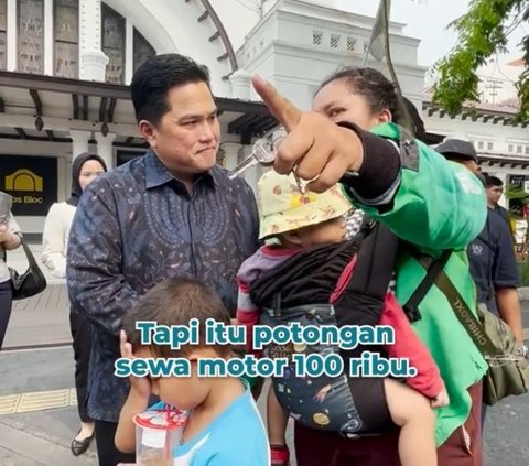 Momen Driver Ojol Wanita yang Bawa Dua Anaknya Ngojek Bertemu Erick Thohir, Dapat Hadiah Motor