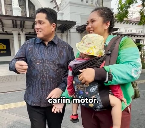 Momen Driver Ojol Wanita yang Bawa Dua Anaknya Ngojek Bertemu Erick Thohir, Dapat Hadiah Motor