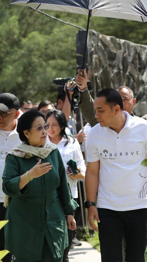 Resmikan Kebun Raya Mangrove di Surabaya, Megawati Disambut Khofifah