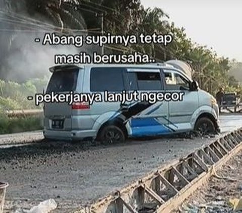 Viral Mobil Terjebak di Tengah Jalan Cor, Aksi Pekerja Curi Perhatian
