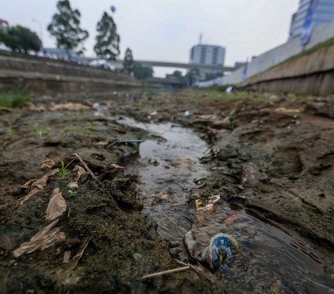 Kondisi aliran Sungai Ciliwung di kawasan MT Haryono, Jakarta, Kamis (27/7/2023) mengalami penyusutan volume air yang drastis.<br /><br />BMKG memperkirakan puncak musim kemarau tahun ini diprediksi akan terjadi pada bulan Juli - Agustus.