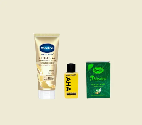 2. Vaseline Healthy Bright Gluta-Hya Flawless Bright + Mimi White AHA + Nalpamara Herbal Soap