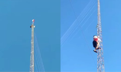 Bak Spiderman, Pemuda Ini Panjat Tower Setinggi 30 Meter Demi Kibarkan Merah Putih