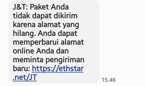 CEK FAKTA: SMS Paket J&T Express Tak Bisa Dikirim Gara-Gara Alamat Hilang, Minta Kirim Uang