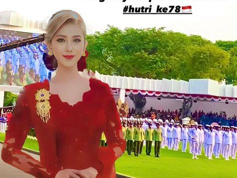 Potret Cantik Ibu Kombes Heni Tania Ikuti Upacara HUT 78 di Istana Merdeka, Pakai Kebaya Merah Banyak yang DM Beli Di mana